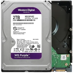 WD23PURZ.webp WD Purple WD23PURZ 2TB Hard Drive - 3.5" Internal - SATA (SATA/600) - Conventional Magnetic Recording (CMR) Method - Video Surveillance System Device Supported