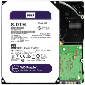 WD80PURZ.webp WD Purple 8TB Surveillance Hard Disk Drive - 5400 RPM Class SATA 6Gb/s 128MB Cache 3.5 Inch WD80PURZ