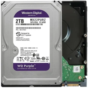 s0qjh5dntltti1strh1f.webp Western Digital Purple WD22PURZ 2 TB Hard Drive - 3.5" Internal - SATA (SATA/600) - Conventional Magnetic Recording (CMR) Method - Video Surveillance System Device Supported